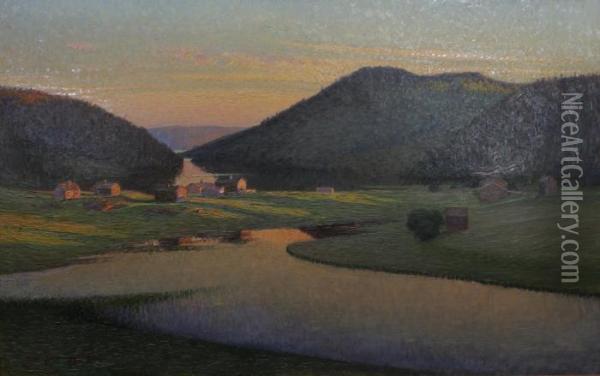 Insjolandskap Med Hus Oil Painting - Carl August Johansson