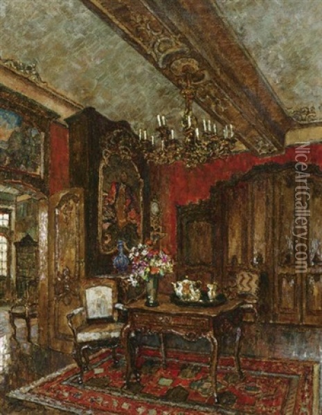 Interieur: Blick In Das Burtscheider Zimmer Des Couven-museums In Aachen Oil Painting - August Von Brandis