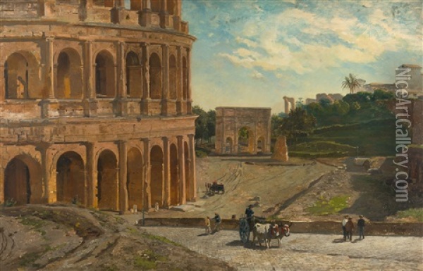 Blick Auf Das Colosseum Und Das Forum Romanum Oil Painting - Veronika Maria Herwegen-Manini
