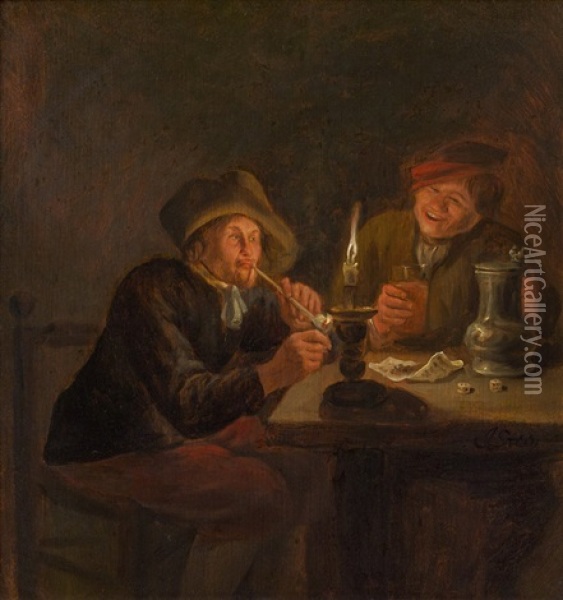 In The Tavern By Candlelight Oil Painting - Frans Hals