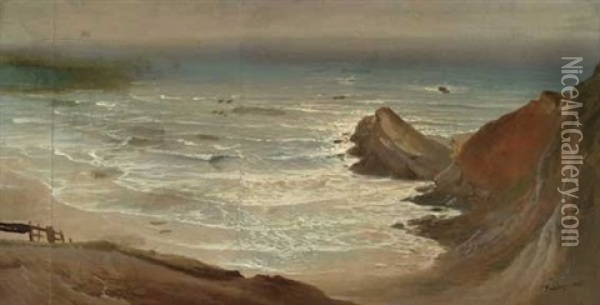 Wasserstudie An Der Kuste Bei Biarritz Oil Painting - Fritz Bamberger