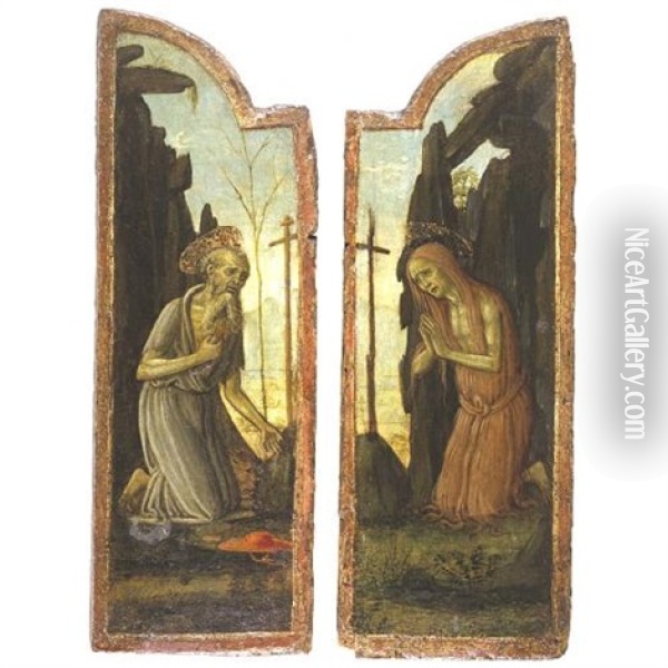 Saint Jerome And Saint Mary Of Egypt (pair, Wings Of A Diptych) Oil Painting - Jacopo Del Sellaio