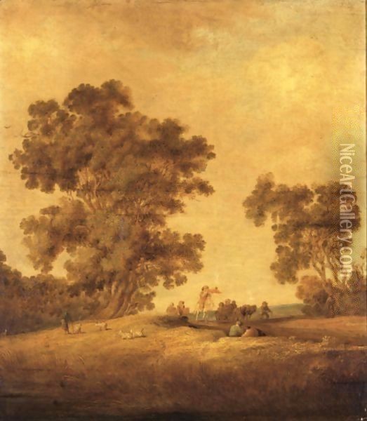 A Trumpeter And Two Horsemen With A Horse-Drawn Cart In A Landscape Oil Painting - Salomon van Ruysdael