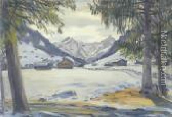 Winterlandschaft Bei Gstaad. Oil Painting - Waldemar Fink