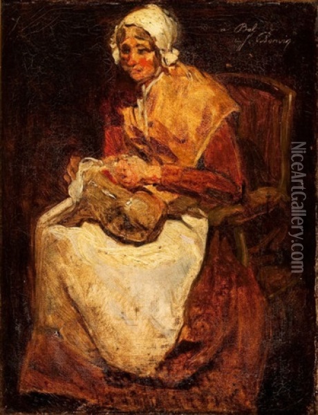 Seated Woman Knitting Oil Painting - Francois Bonvin