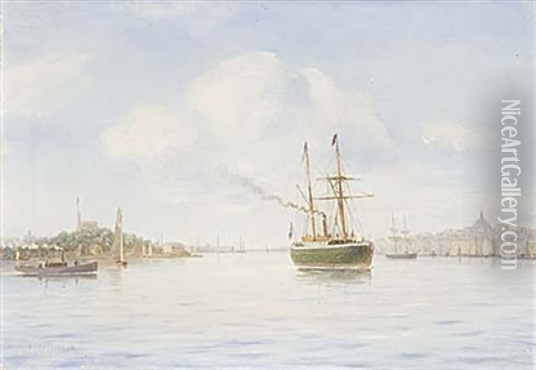 Inloppet Till Stockholm Oil Painting - Pehr Wilhelm Cedergren