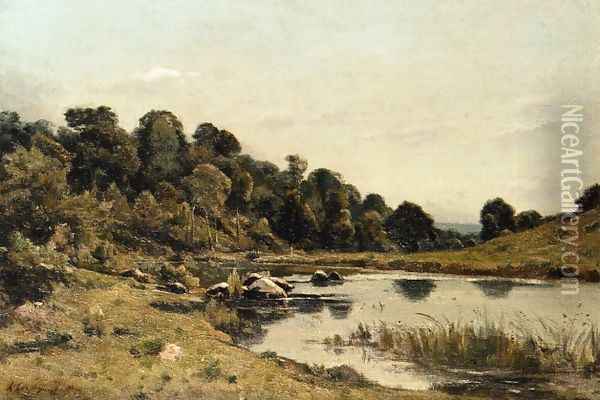 The Banks of the Aumance Oil Painting - Henri-Joseph Harpignies