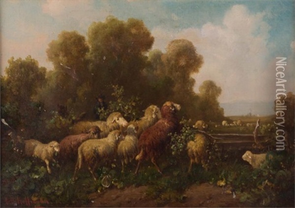Schafer Mit Seiner Herde Oil Painting - Carl Heinrich Hoffmann