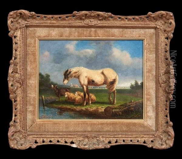 Horse, Goat And Sheep Oil Painting - Louis Robbe