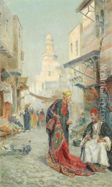 Arab Dealers Oil Painting - Antonio Maria de Reyna Manescau