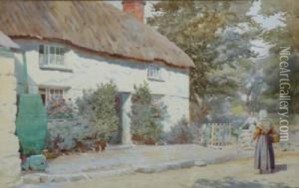 The Cottage In The Lane. Oil Painting - Ralph Todd