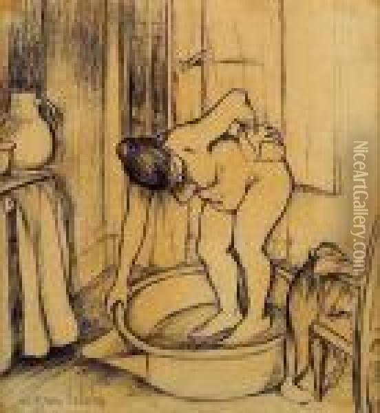 La Toilette, Femme Nue Dans Un Tub Prenant Son Bain Oil Painting - Suzanne Valadon