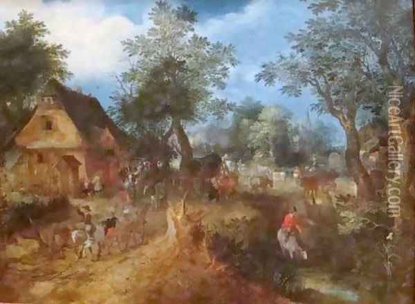 Village Scene in the Woods Oil Painting - Abraham Govaerts