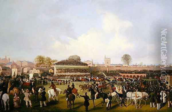 Lord Westminsters Cardinal Puff, with Sam Darling Up, Winning the Tradesmans Plate, Chester, c.1839 Oil Painting - William Tasker