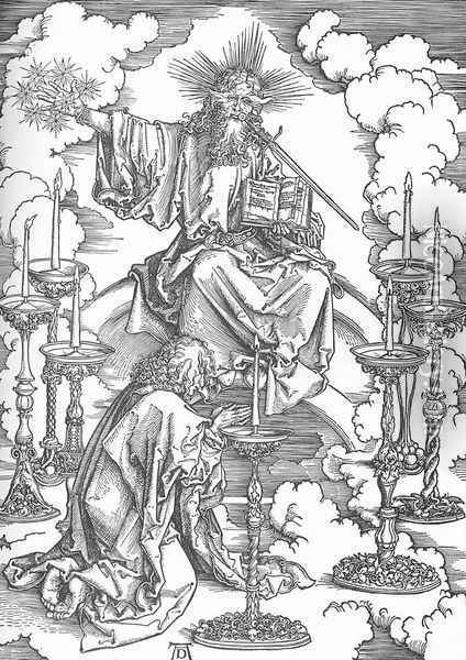 The Revelation of St John 2. St John's Vision of Christ and the Seven Candlesticks Oil Painting - Albrecht Durer