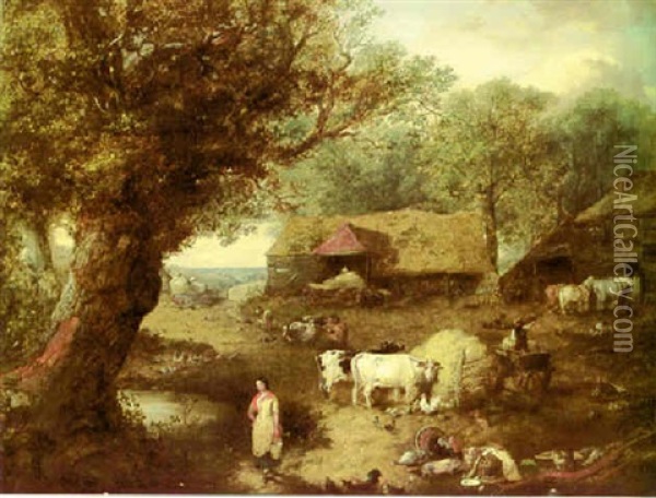 A Farm Yard Oil Painting - John F. Pasmore