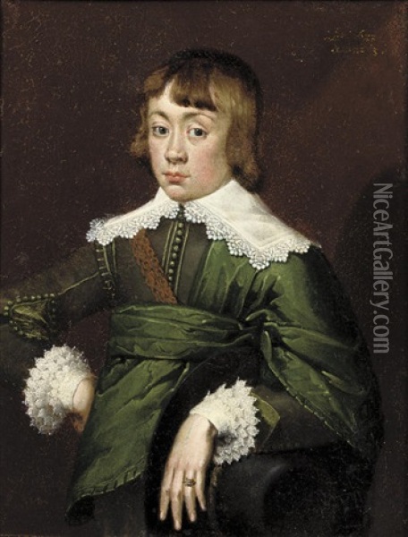 Portrait Of A Boy In A Green Costume Oil Painting - Wolfgang Heimbach