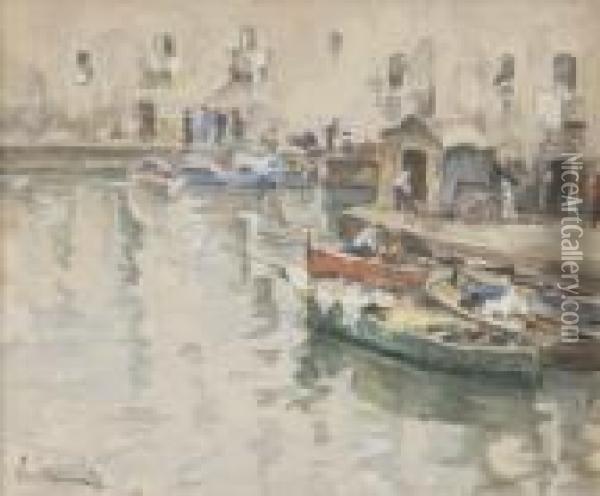 Canale Con Barche Oil Painting - Vincenzo Caprile