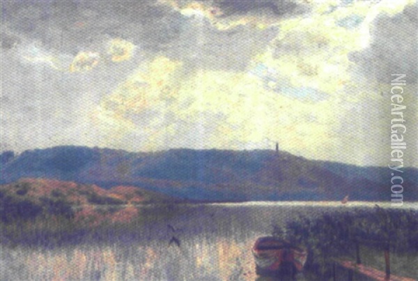Diset Landskab Ved Himmelbjerget Oil Painting - Godfred Christensen