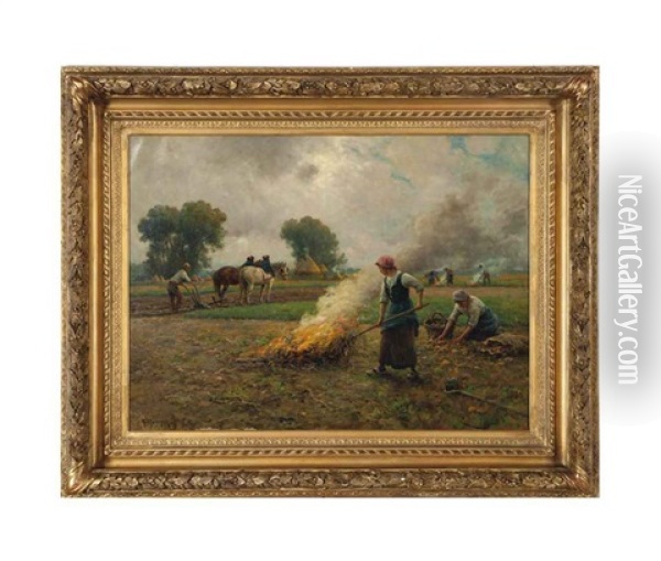 La Cueillette Des Pommes De Terre Oil Painting - Georges Philibert Charles Maroniez