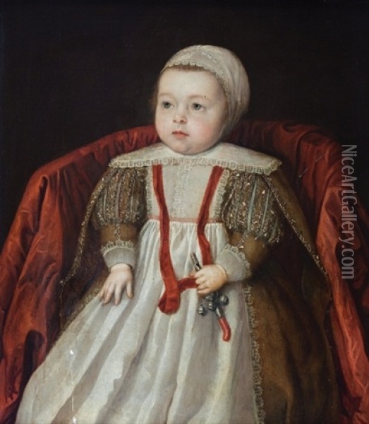 Nino Con Sonajero Oil Painting - Cornelis Jonson Van Ceulen