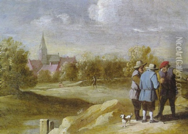Villageois Conversant Sur Un Chemin Creux A Proximite D'un Village Oil Painting - Matheus van Helmont
