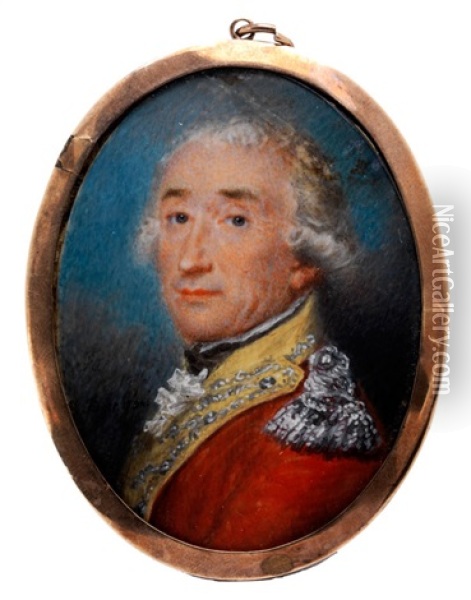Portrait Eines Adeligen Herren Im Roten Militarrock Mit Silbernen Epauletten Und Gelbem Revers Oil Painting - Friedrich Heinrich Fueger