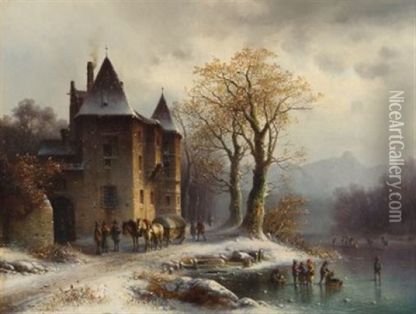 Winterliches Eisvergnugen Vor Einem Schloss Oil Painting - Anton Doll