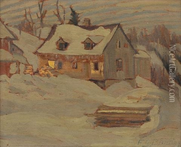 Farm In Winter Oil Painting - Sir Frederick Grant Banting