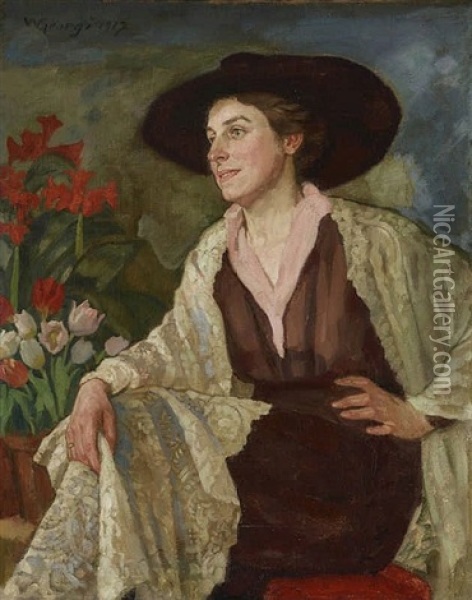 Dame Mit Hut Oil Painting - Walter Georgi