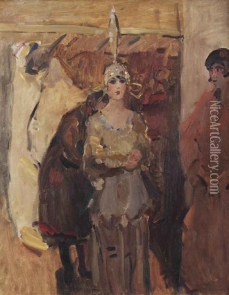 A Revue Girl, Before A Performance At The Scala Theatre, The Hague Oil Painting - Isaac Israels