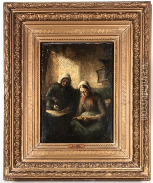 Two Women Oil Painting - Cesar De Cock