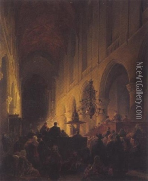 Andacht In Einer Kathedrale Oil Painting - Louis Haghe