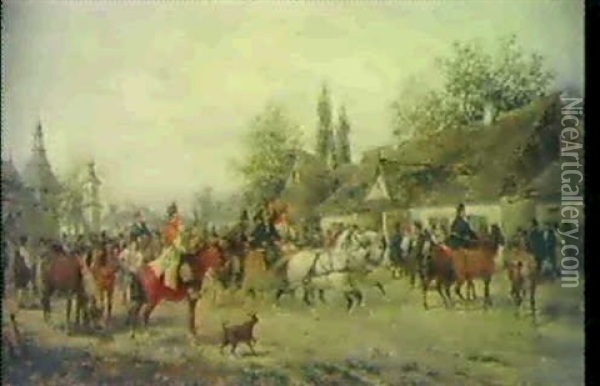 Kutschenfahrt In Einem Ungarischen Dorf Oil Painting - Ludwig Gedlek