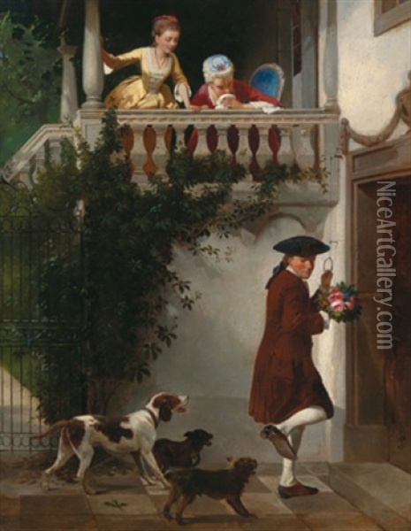 Der Verehrer Oil Painting - Emile Auguste Pinchart