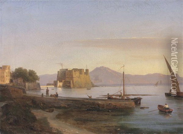 Fishermen Castel Dell' Ovo, Naples Oil Painting - Anton Sminck Pitloo