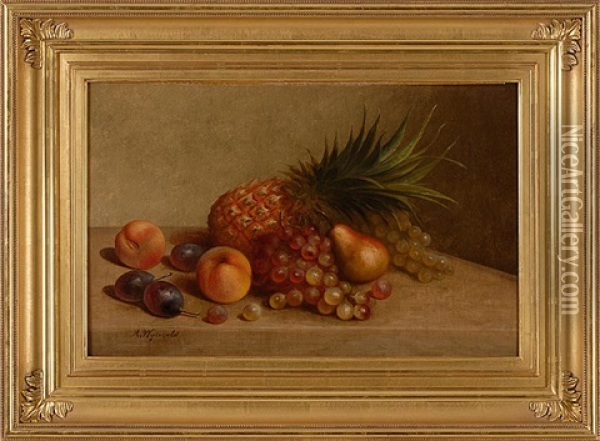 Still Life Of A Pineapple, Grapes And Other Fruit Oil Painting - Arnoud Wydeveld