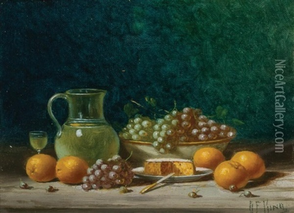 Still Life With Fruit And Cheese Oil Painting - Albert Francis King