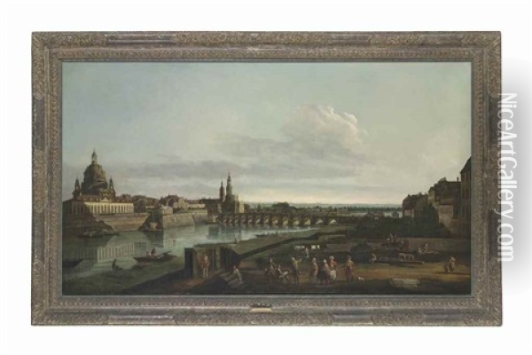 Dresden From The Right Bank Of The Elbe Above The Augustus Bridge Oil Painting - Bernardo Bellotto