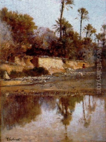 Oasis A El Kantara Oil Painting - Gustave Achille Guillaumet