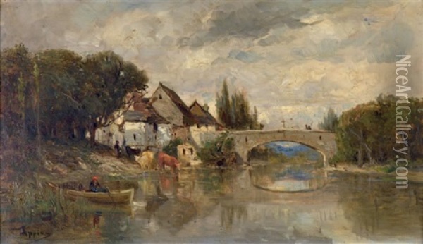 Vue D'un Village Au Bord De L'eau Oil Painting - Adolphe Appian