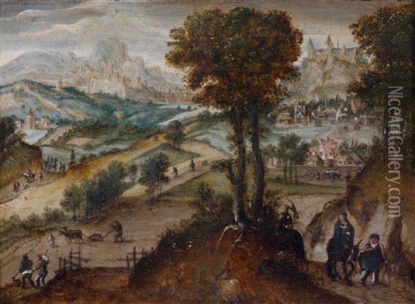 Weite Landschaft Mit Der Heiligen Familie Auf Der Flucht Nach Agypten Oil Painting - Lucas Gassel