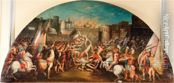 Saint Aignan Protegeant La Ville D'orleans Contre Les Huns En 451 Oil Painting - Giuseppe Cesari