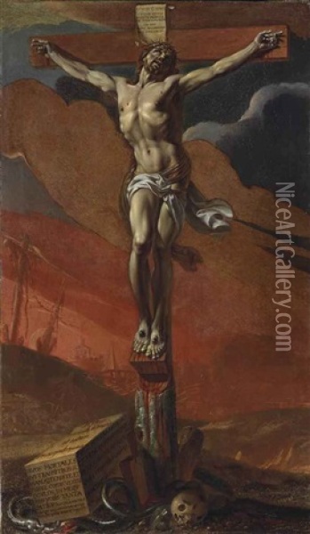 Christ En Croix Oil Painting - Adrien Sacquespee