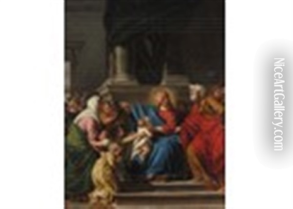 Christ Blessing The Children - A Modello Oil Painting - Jean Germain Drouais