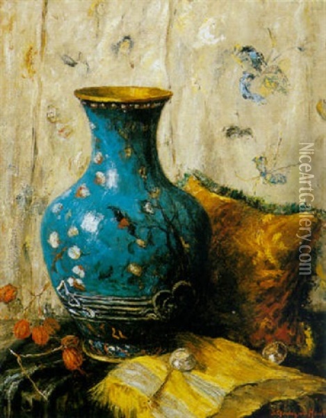 A Still Life With A Blue Vase Oil Painting - Sientje Mesdag Van Houten