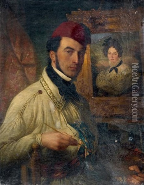 Portrait De Peintre Oil Painting - Charles Barthelemy Jean Durupt