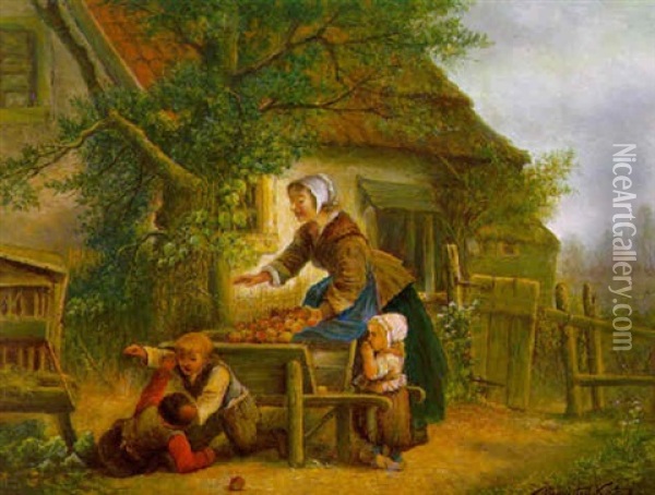 Mutter Mit Spielenden Kindern Bei Der Apfelernte Oil Painting - Mari ten Kate