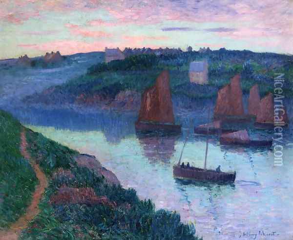 Fishing Boats in Brittany Oil Painting - Henri Moret