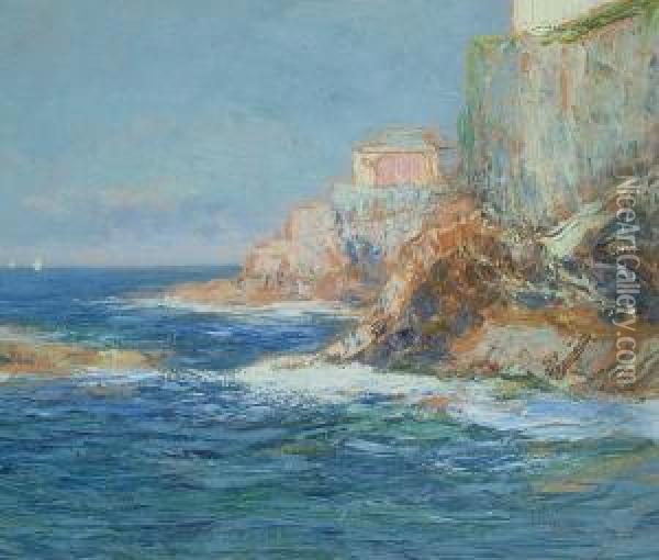 Rocky Coast. Oil Painting - Giuseppe Sacheri